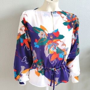 PIERRE CARDIN Vintage 90s Floral Blouse Top Long Sleeves Chiffon sz M